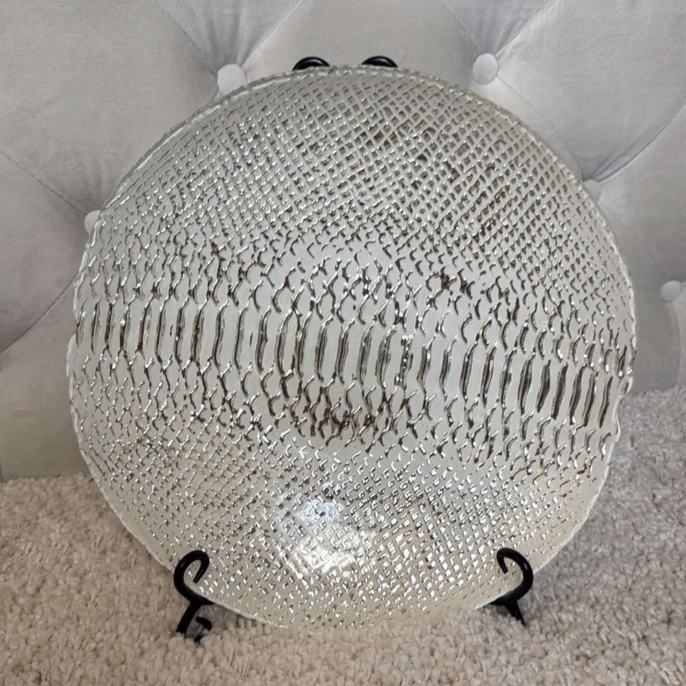 Textured Cream Silver Black Decorative Plate Home decor stand 12.5” snake white